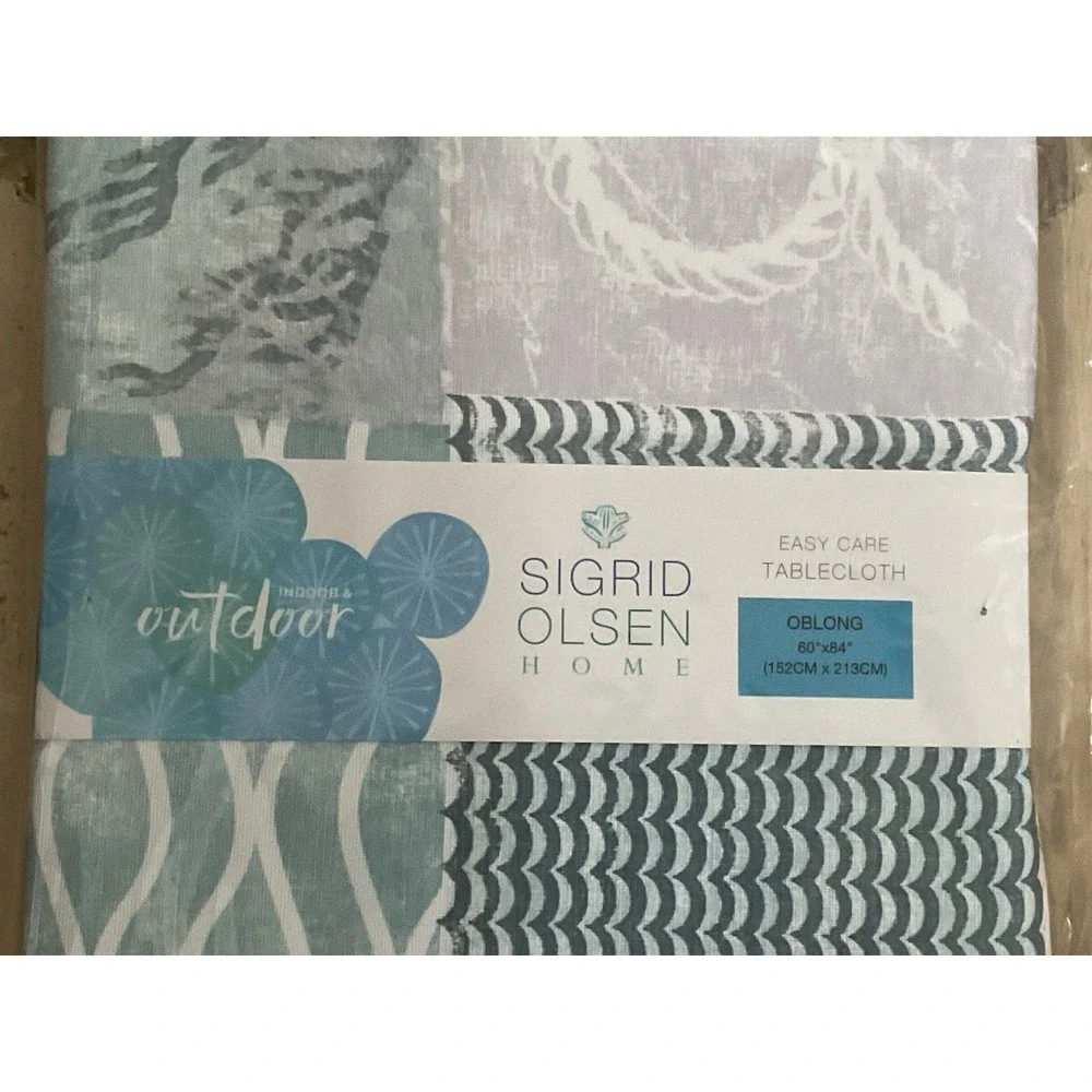 NEW‎ SIGRID OLSEN HOME 60X84 In/Outdoor Easy Care Tablecloth Blue Trinity Beach
